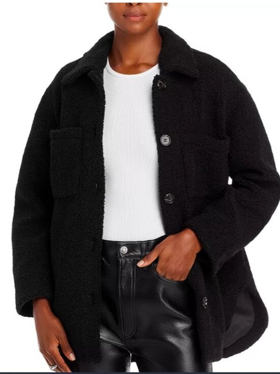 Rails $348 Connie Black Teddy Jacket Button Up Shacket Thick Medium NWT - Picture 2 of 7